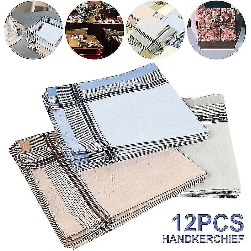 12x Men"s Handkerchiefs Men"s Handkerchiefs Fabric 100% Cotton Size 38*38 Cm