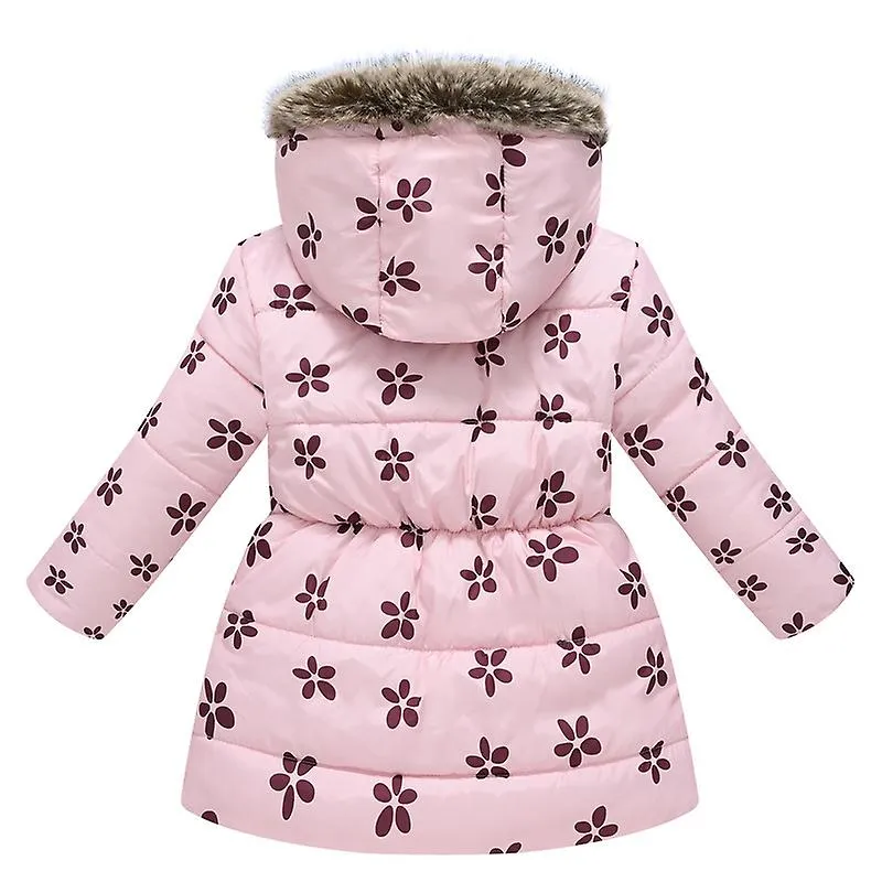 Abrigo de invierno para niña Chaqueta con capucha para niños Parka con estampado de flores Ropa exterior