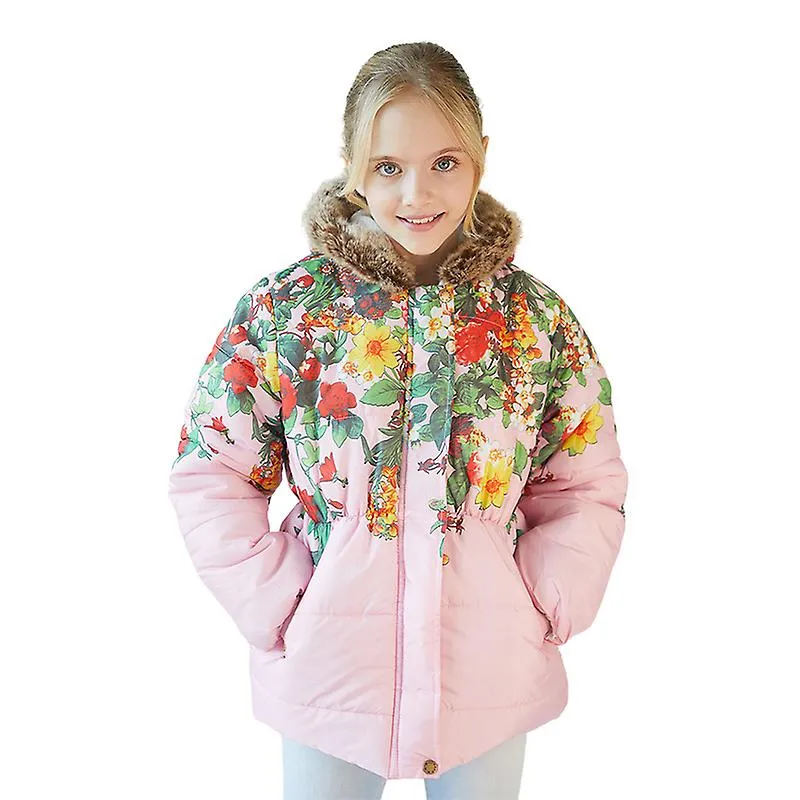 Abrigo de invierno para niña Chaqueta con capucha para niños Parka con estampado de flores Ropa exterior