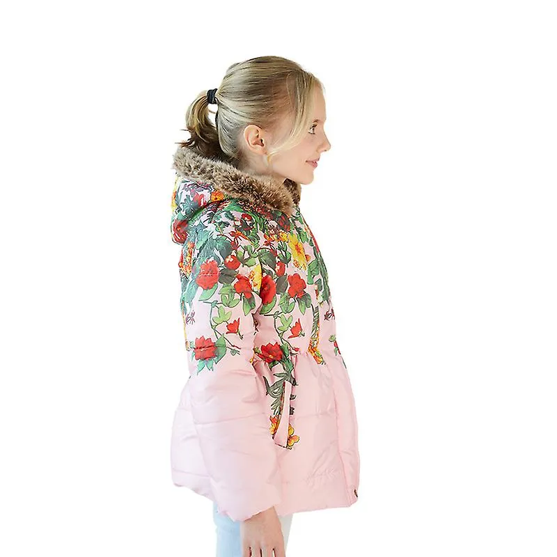 Abrigo de invierno para niña Chaqueta con capucha para niños Parka con estampado de flores Ropa exterior