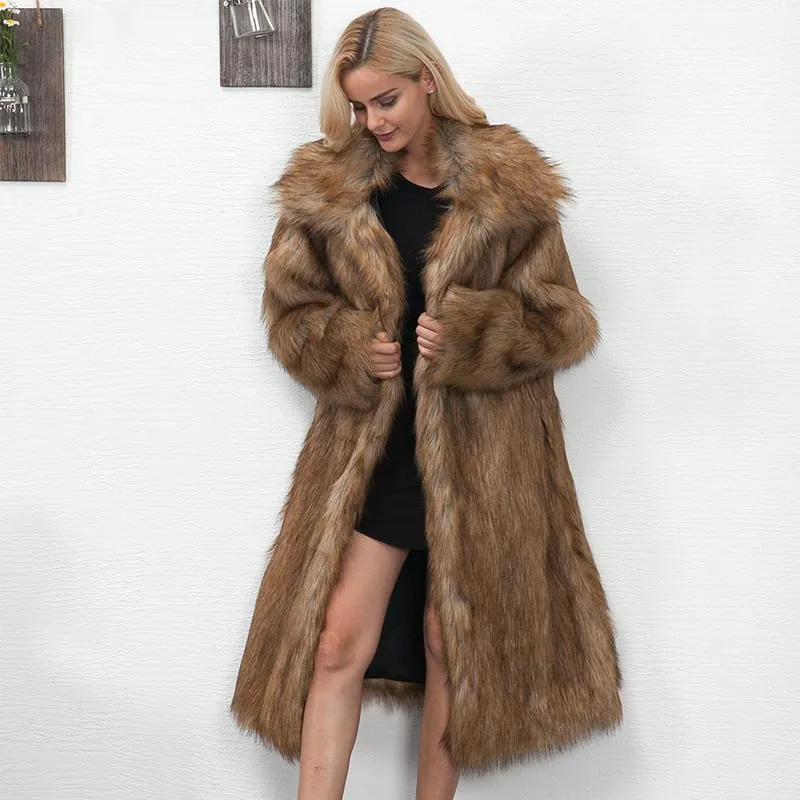 Abrigo de piel sintética de invierno para mujer, abrigo de talla grande, largo, delgado, grueso, cálido, chaqueta peluda, ropa d