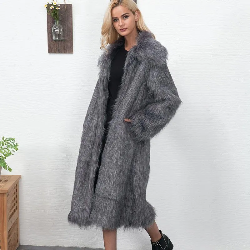 Abrigo de piel sintética de invierno para mujer, abrigo de talla grande, largo, delgado, grueso, cálido, chaqueta peluda, ropa d