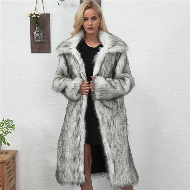 Abrigo de piel sintética de invierno para mujer, abrigo de talla grande, largo, delgado, grueso, cálido, chaqueta peluda, ropa d