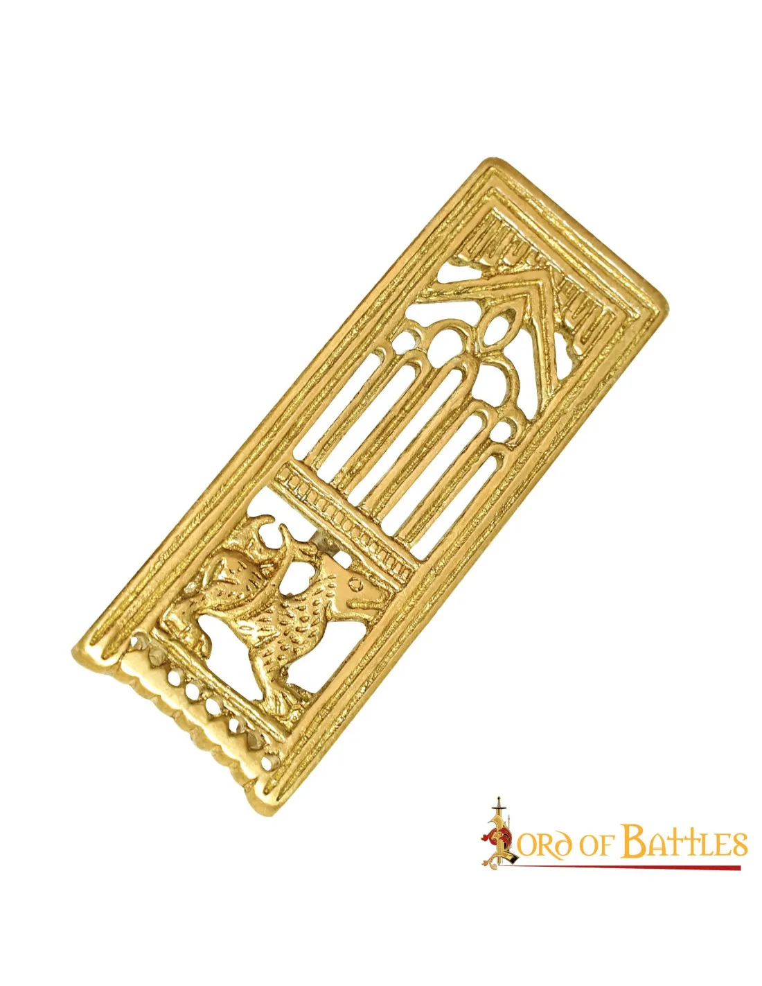 Accesorio medieval león en latón decorativo para cinturón