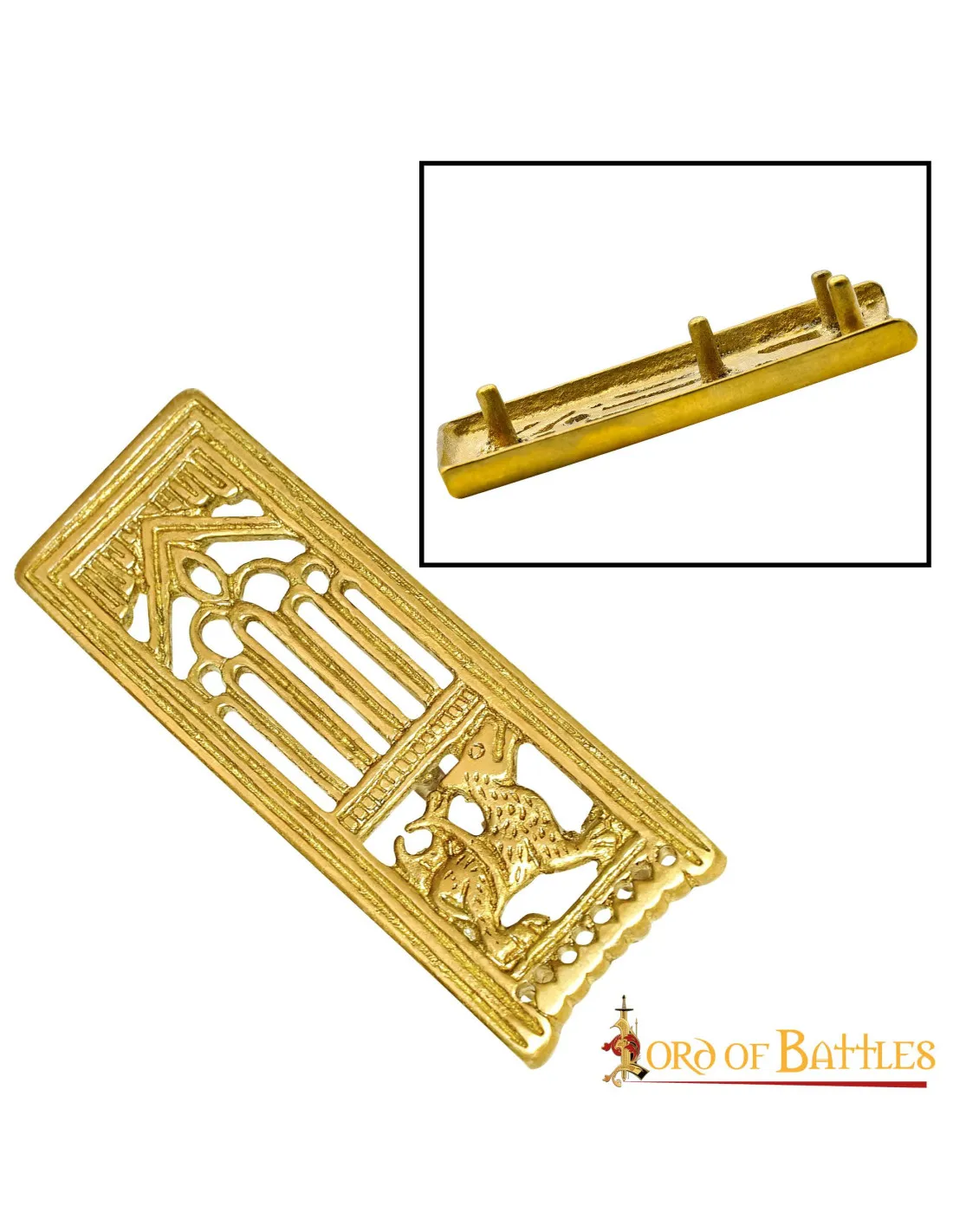 Accesorio medieval león en latón decorativo para cinturón