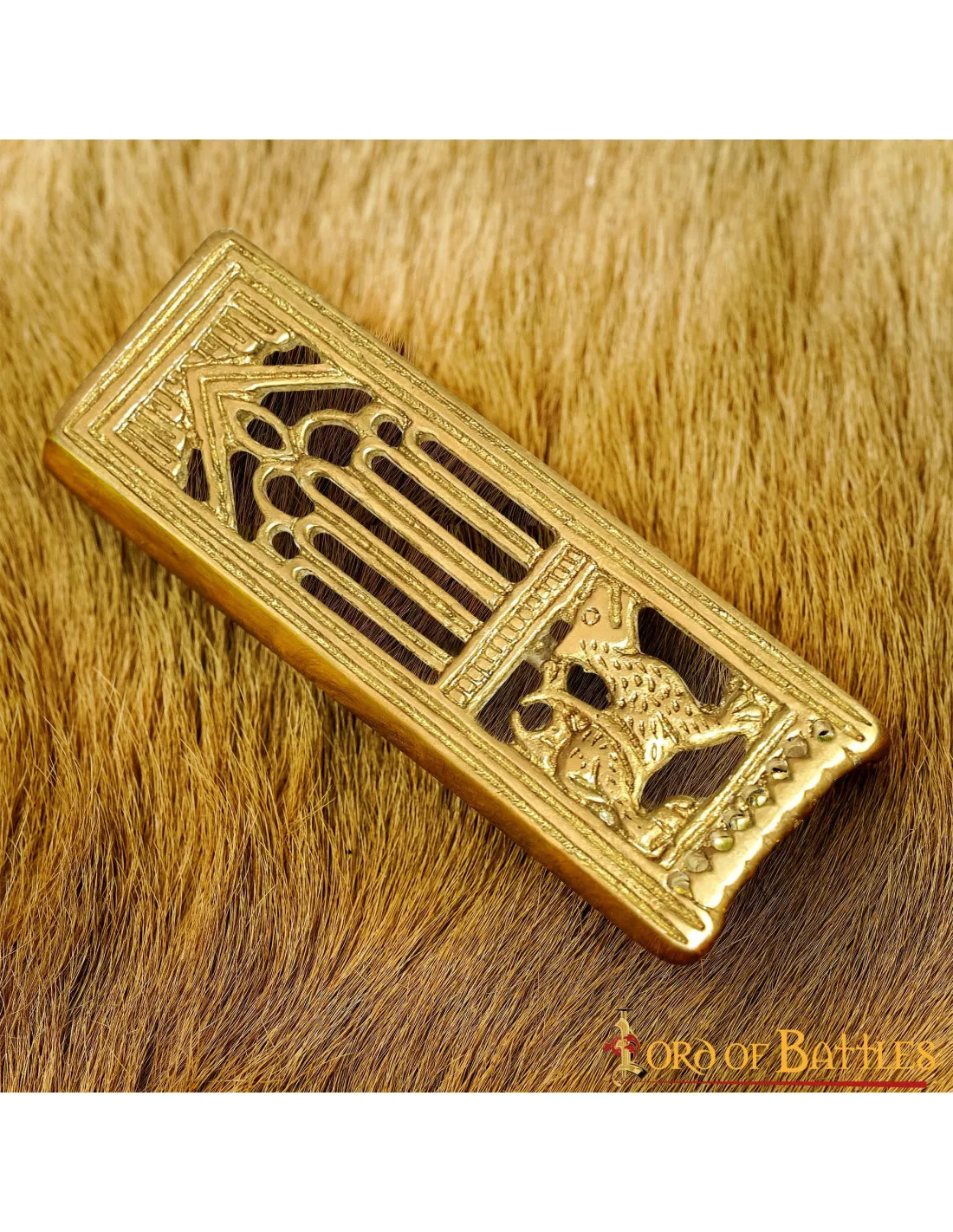 Accesorio medieval león en latón decorativo para cinturón