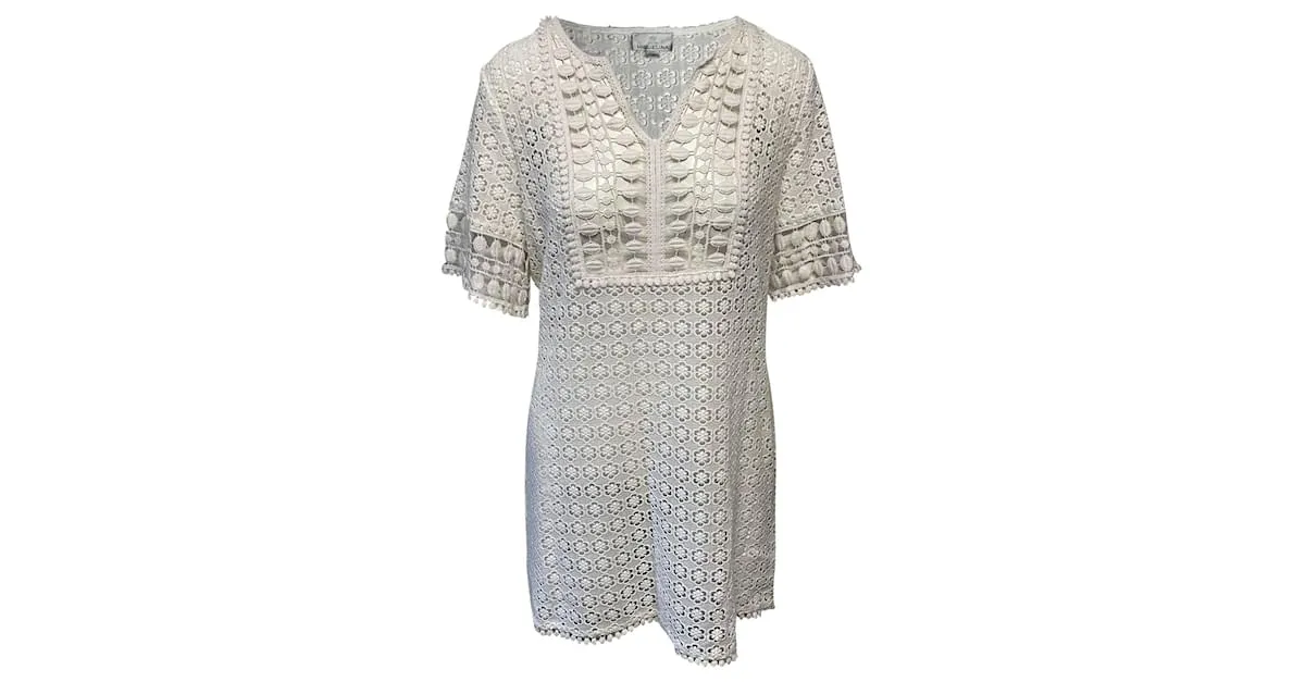 Autre Marque Vestido de cóctel de encaje Miguelina en algodón blanco 