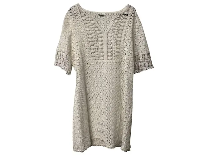 Autre Marque Vestido de cóctel de encaje Miguelina en algodón blanco 