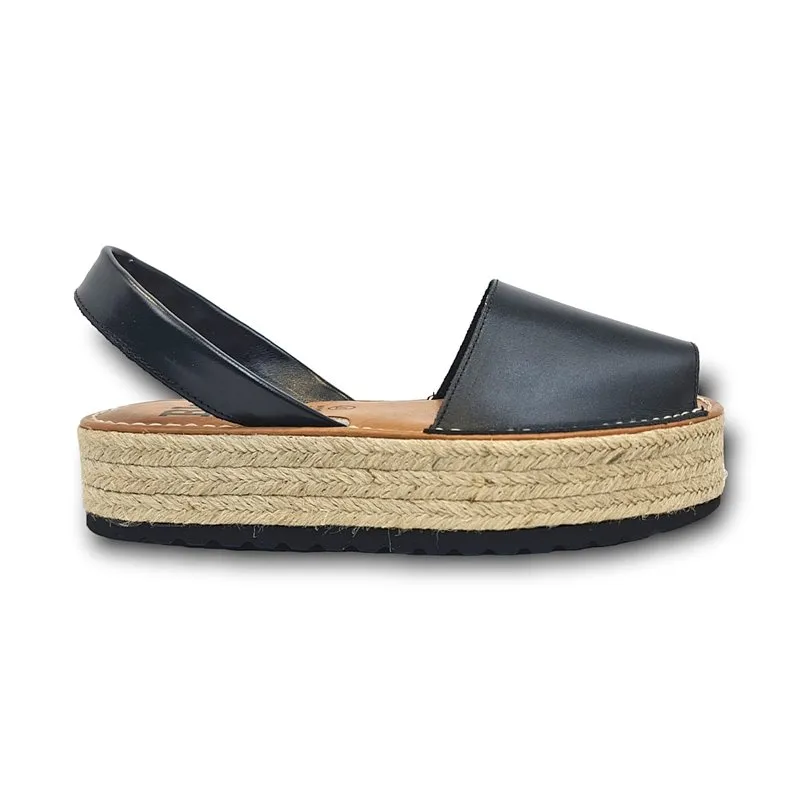 Avarcas Menorquinas Plataforma Mujer Piel Plantilla Acolchada 16201 Negro, de Blusandal