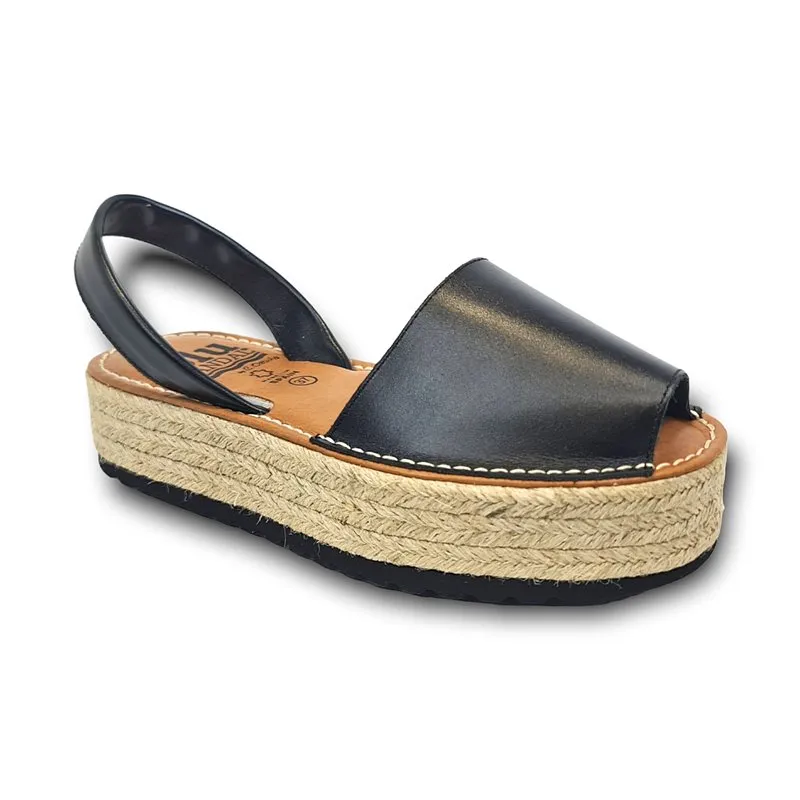 Avarcas Menorquinas Plataforma Mujer Piel Plantilla Acolchada 16201 Negro, de Blusandal