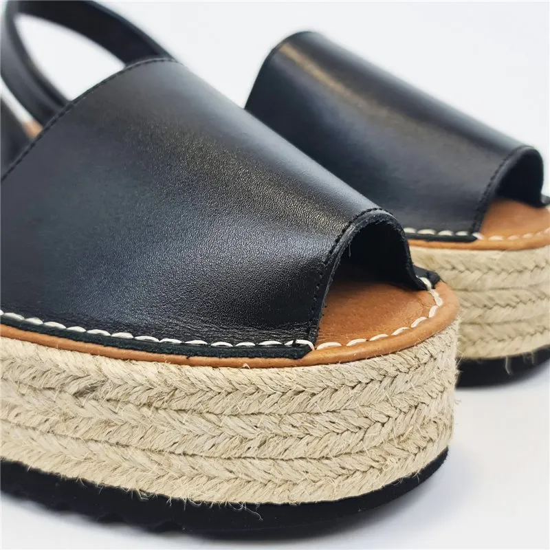 Avarcas Menorquinas Plataforma Mujer Piel Plantilla Acolchada 16201 Negro, de Blusandal