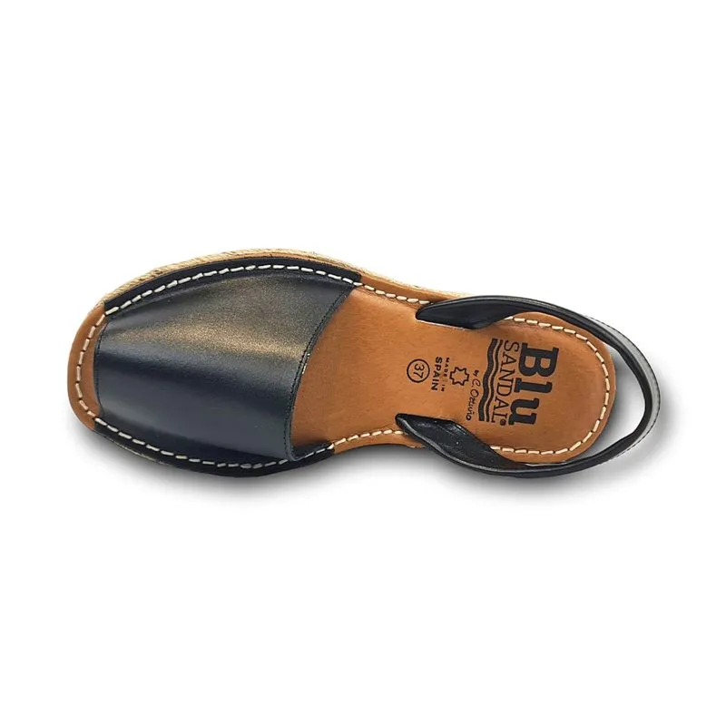 Avarcas Menorquinas Plataforma Mujer Piel Plantilla Acolchada 16201 Negro, de Blusandal