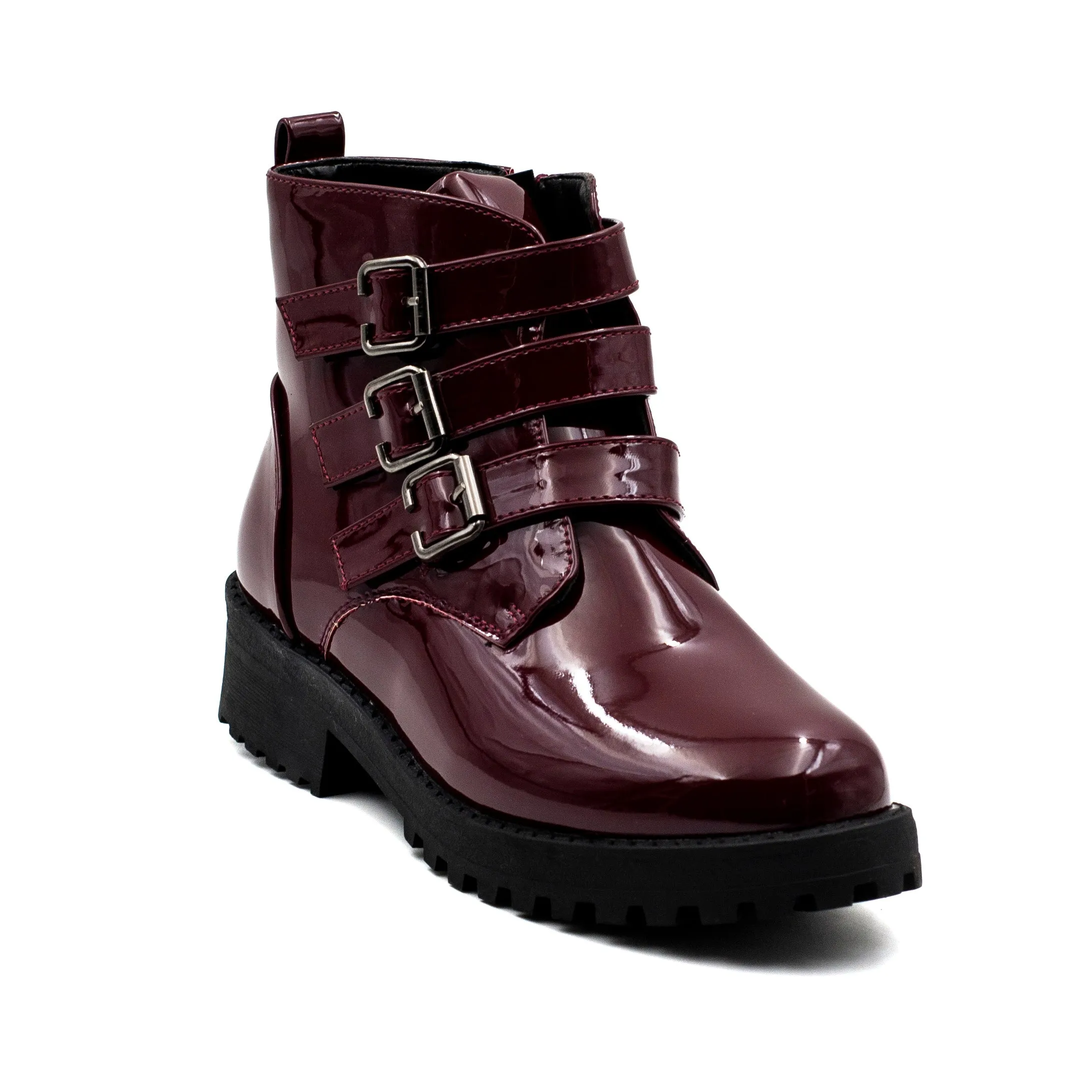 Bamboo botin charol nia con cierre color burdeo