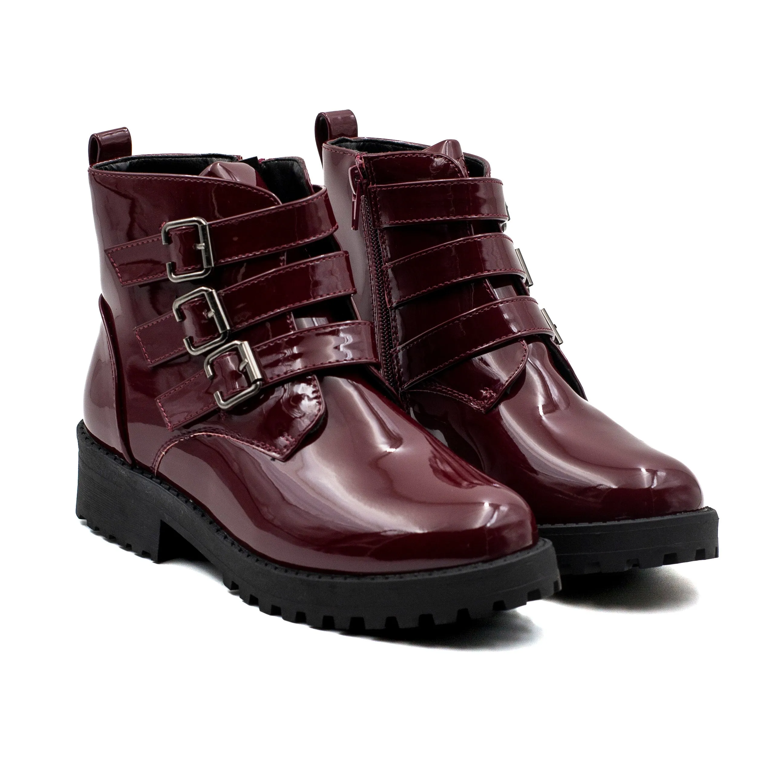Bamboo botin charol nia con cierre color burdeo