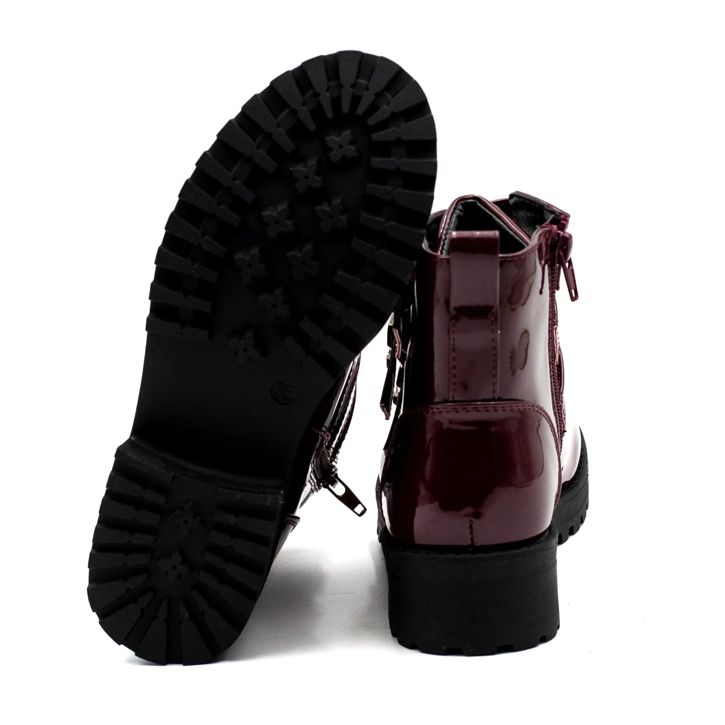 Bamboo botin charol nia con cierre color burdeo