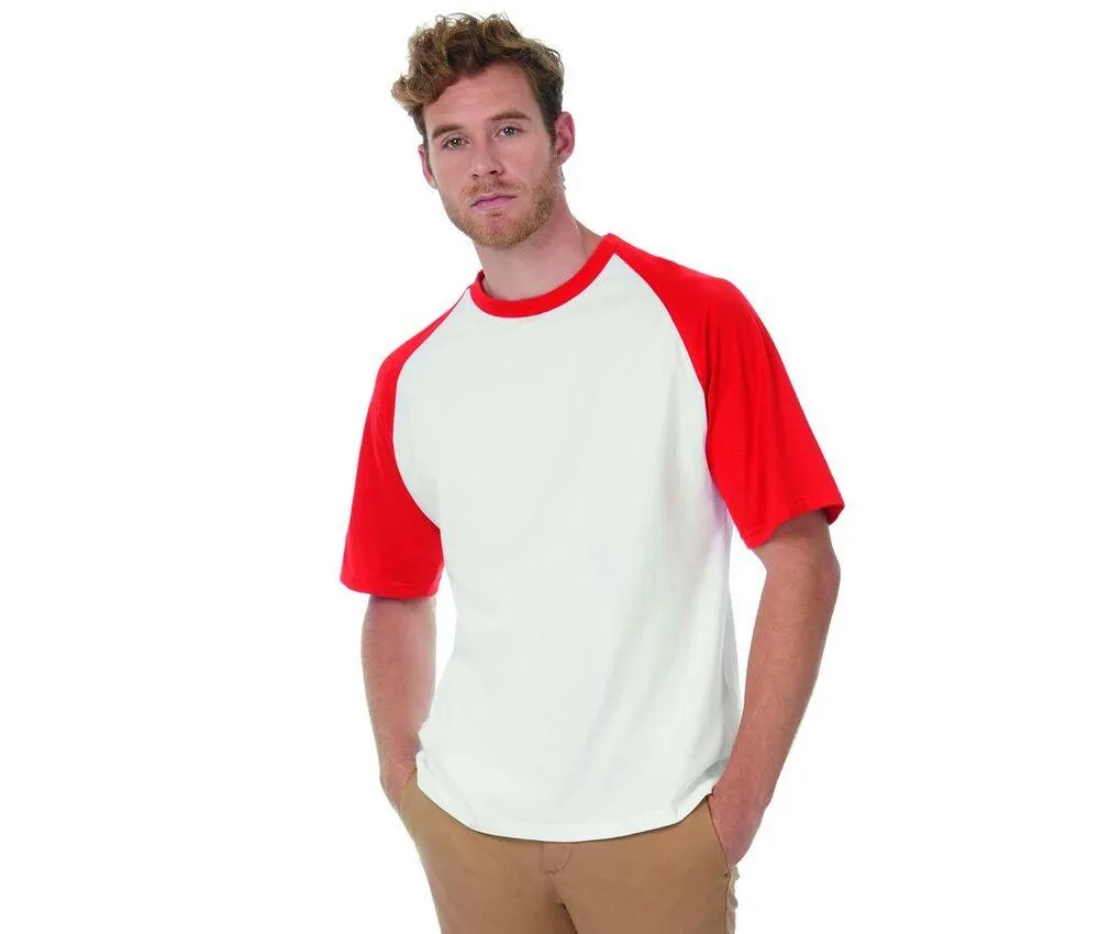 B&C BC230  CAMISETA BASEBALL  BLANCO / ROJO