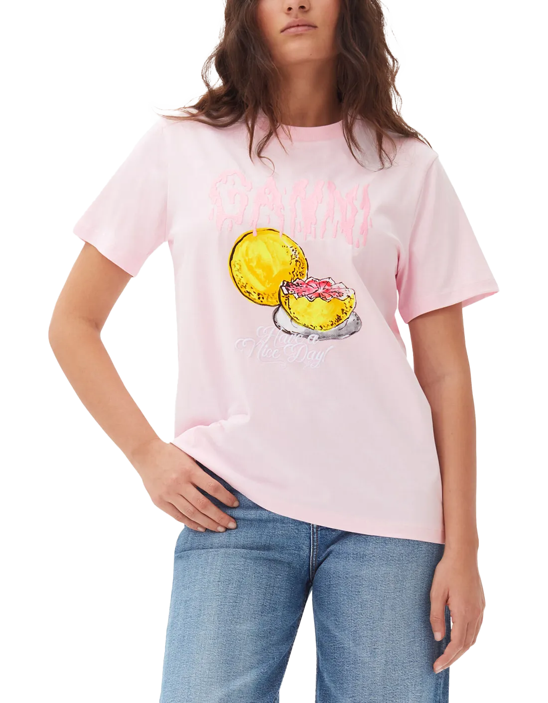 BASIC JERSEY GRAPEFRUIT RELAXED TSHIRT GANNI