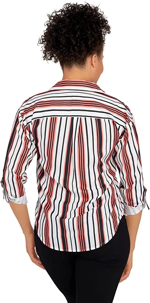BLOUSE CORAL/WHITE/BLACK   RUBY RD