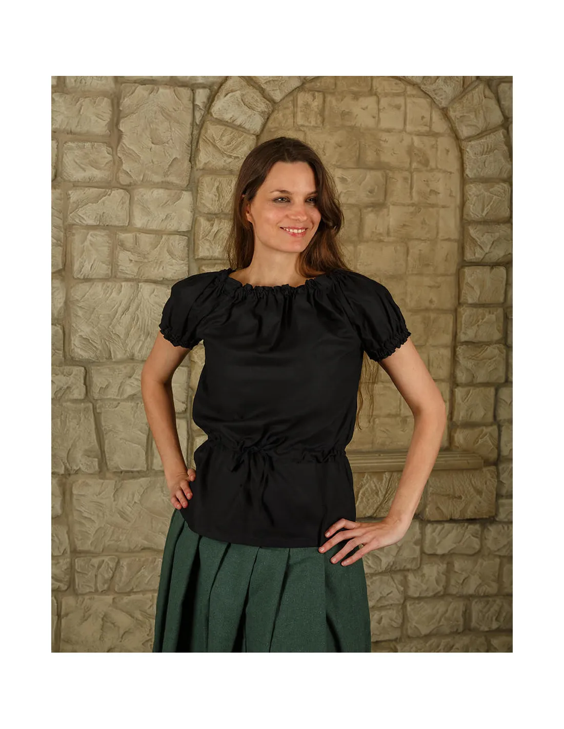 Blusa medieval algodón ligero modelo Kalina, negro