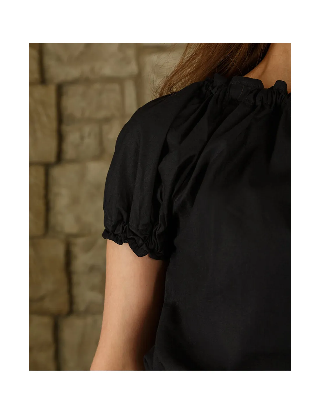 Blusa medieval algodón ligero modelo Kalina, negro