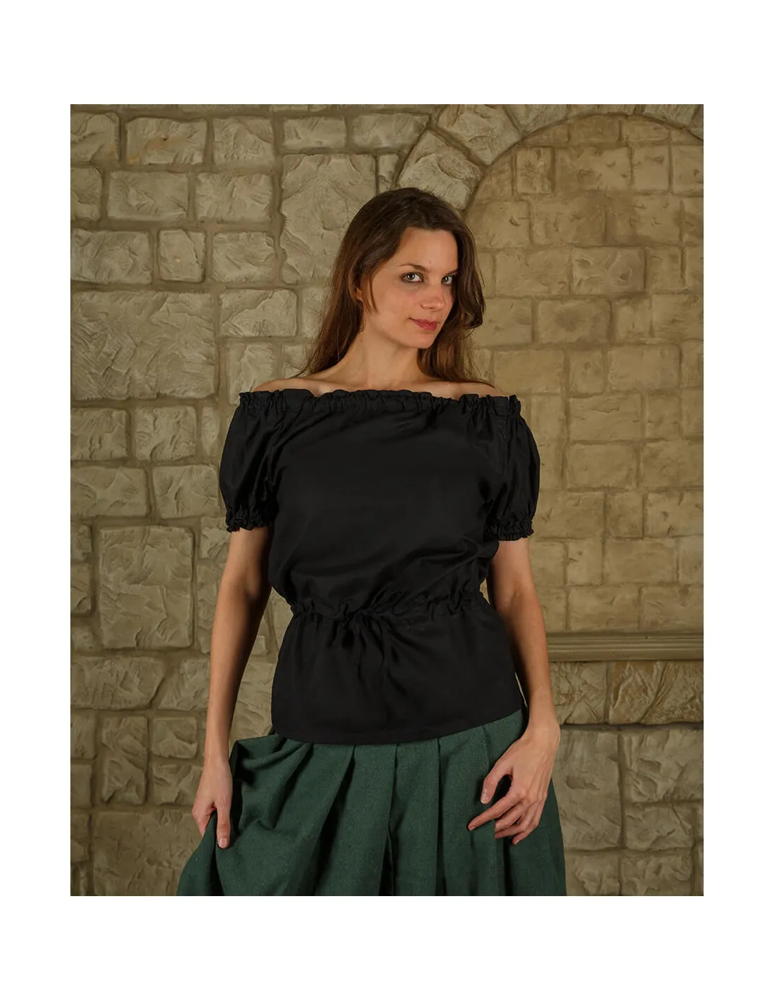 Blusa medieval algodón ligero modelo Kalina, negro