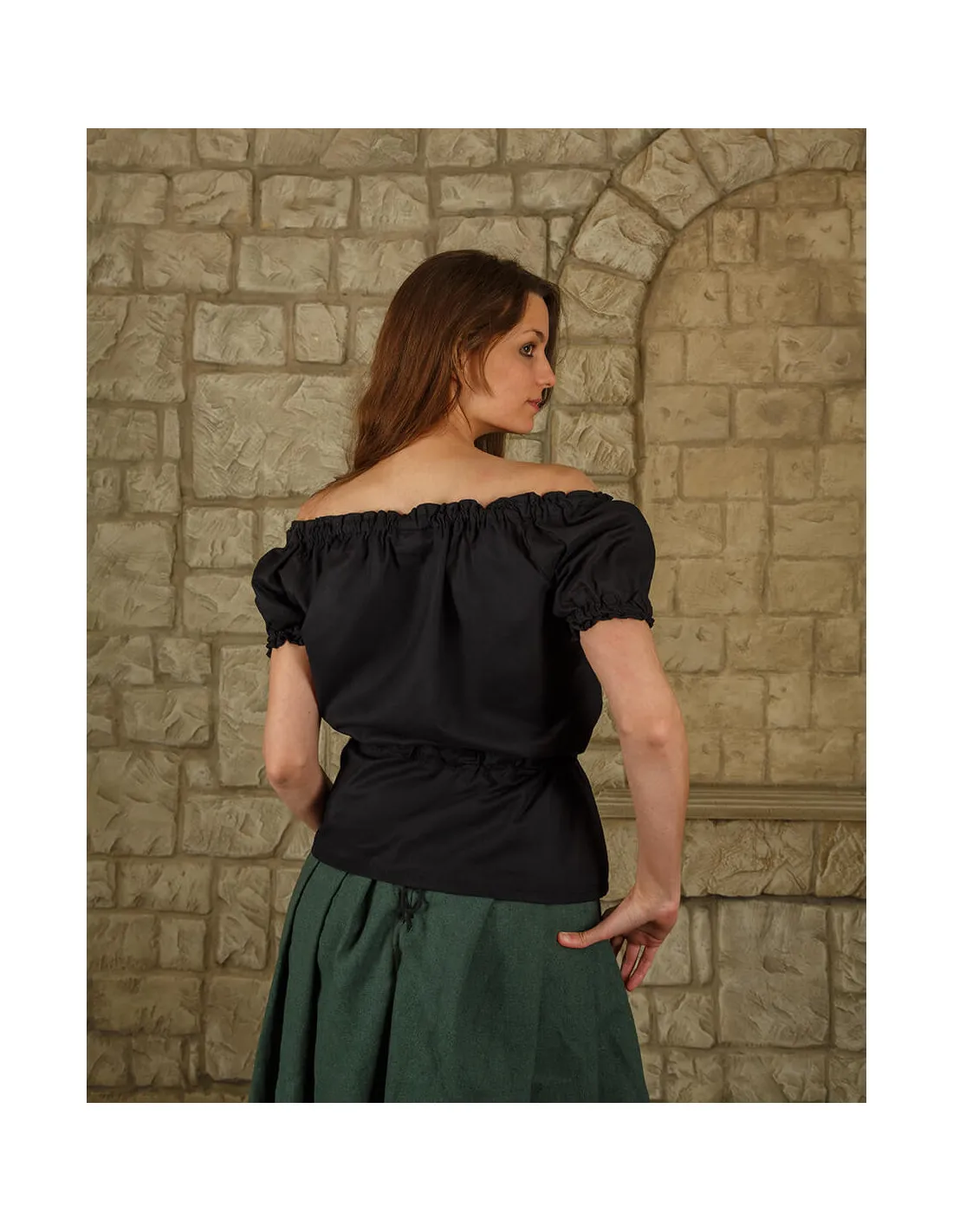 Blusa medieval algodón ligero modelo Kalina, negro