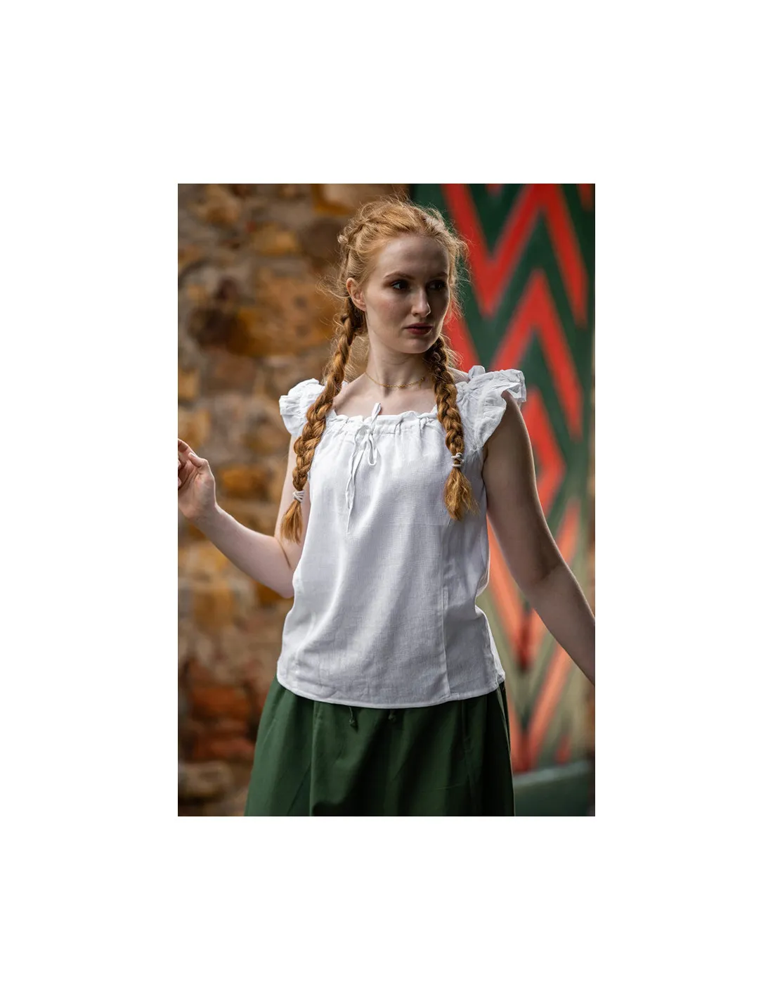 Blusa medieval de verano sin mangas Lotte, blanco