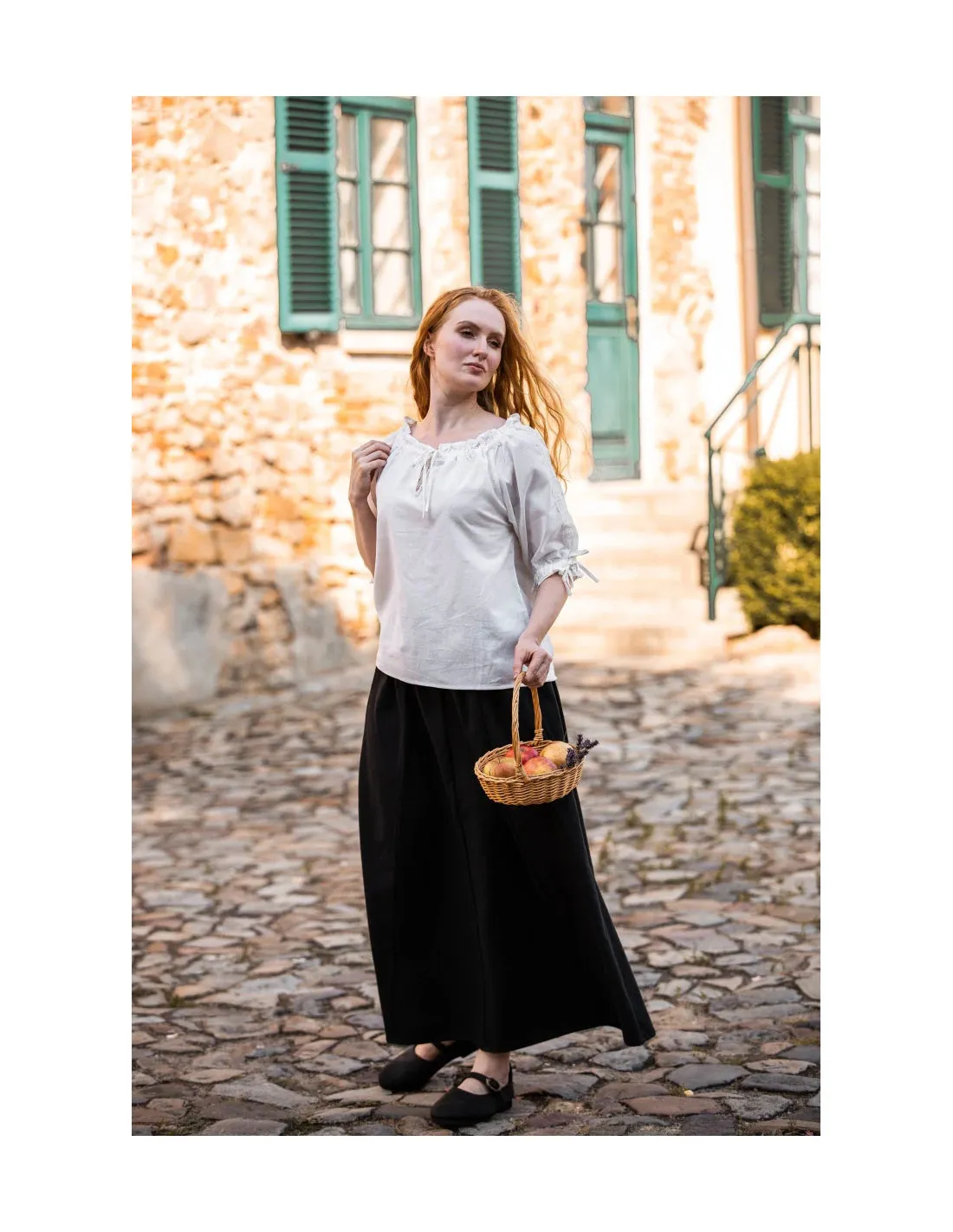 Blusa medieval manga corta modelo Sandra, blanco natural