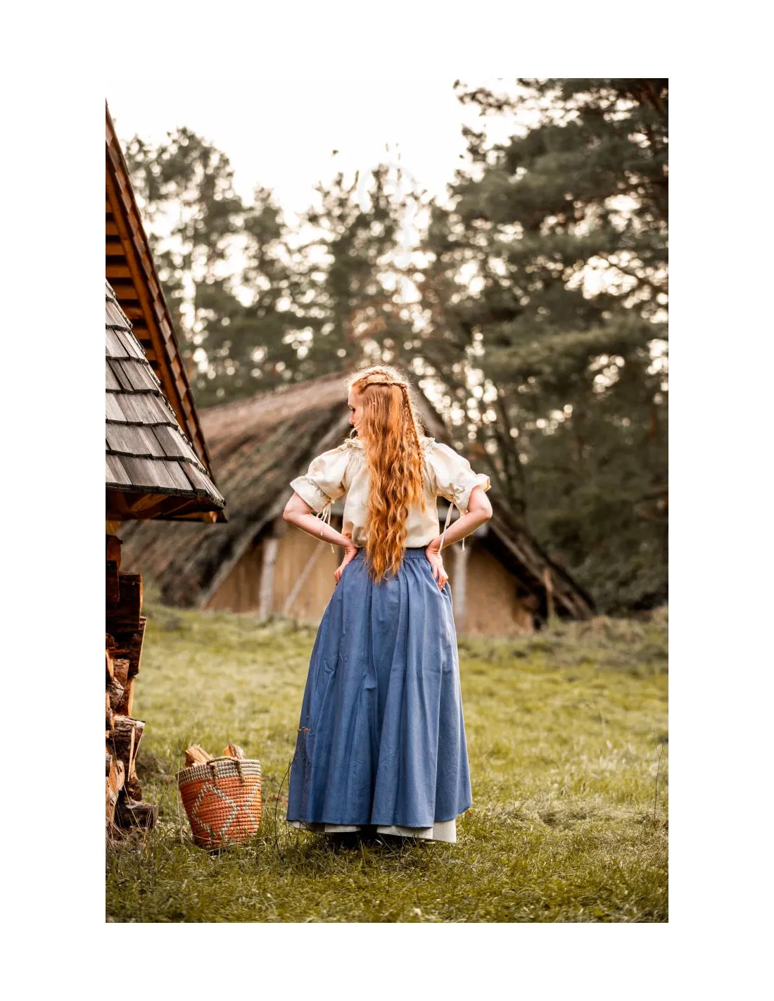 Blusa medieval manga corta modelo Verena, blanco natural