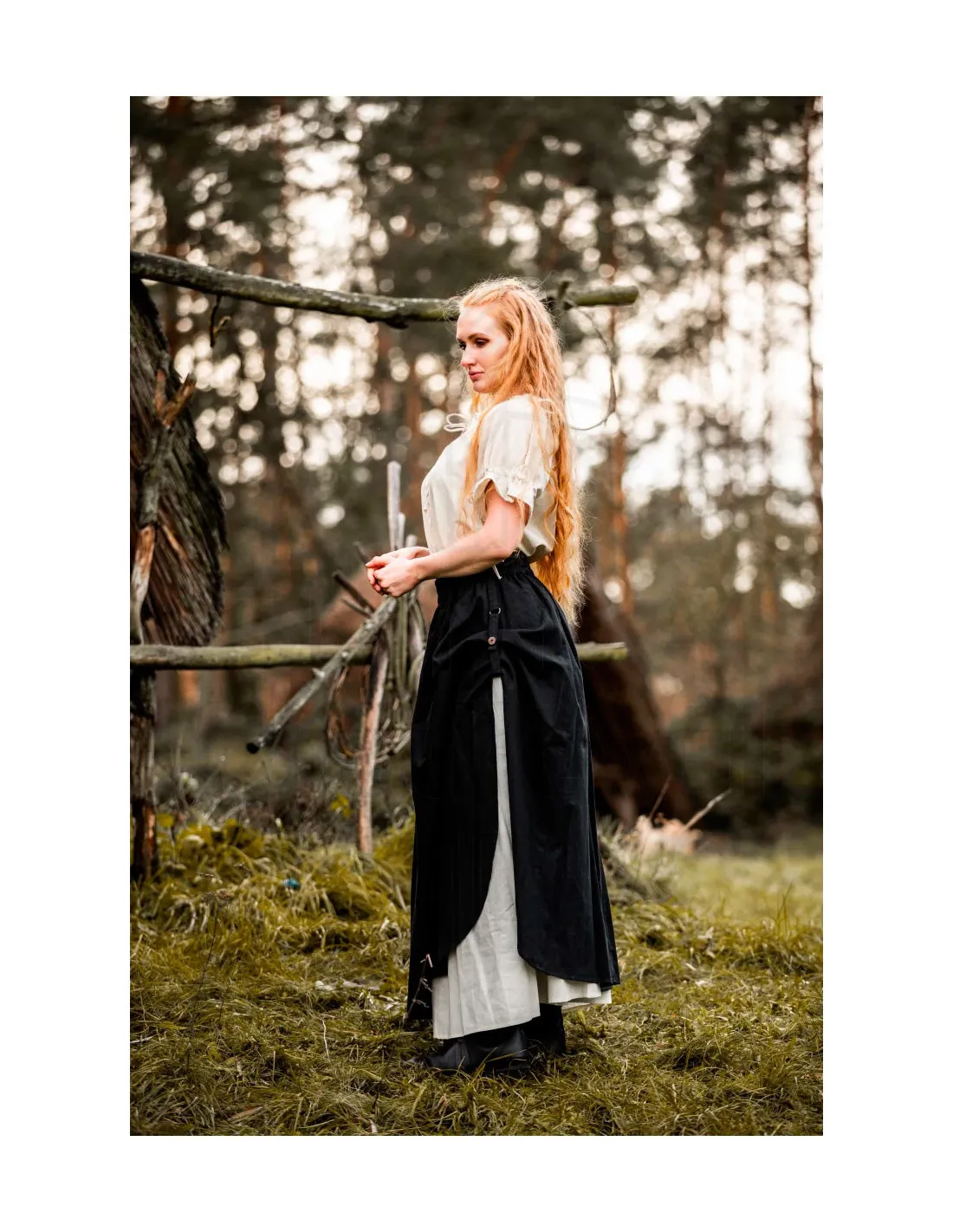 Blusa medieval manga corta modelo Verena, blanco natural