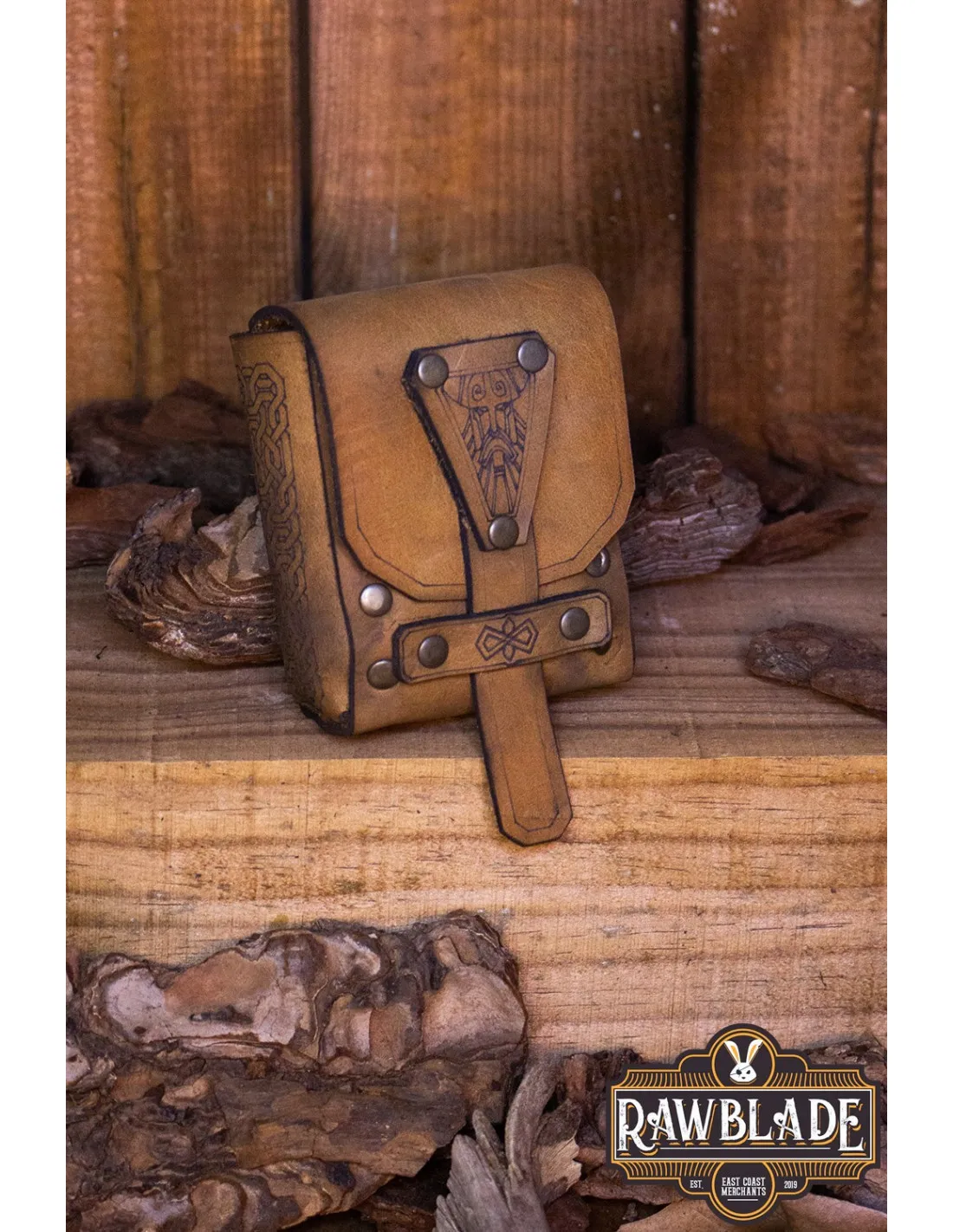 Bolsa Medieval Bormund en piel marrón (8,5x9x4 cm.)