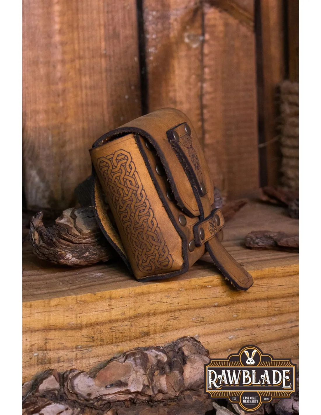 Bolsa Medieval Bormund en piel marrón (8,5x9x4 cm.)