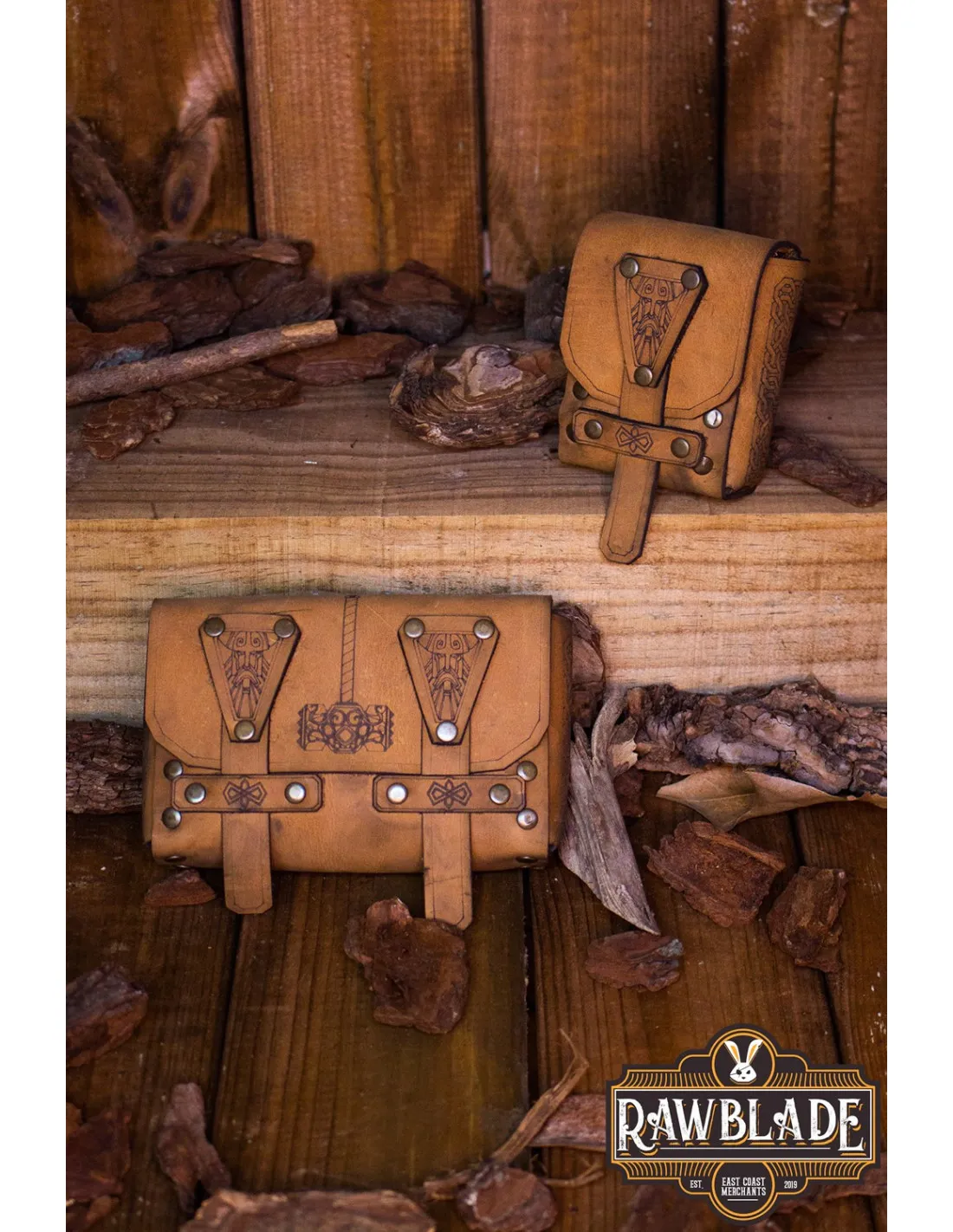 Bolsa Medieval Bormund en piel marrón (8,5x9x4 cm.)