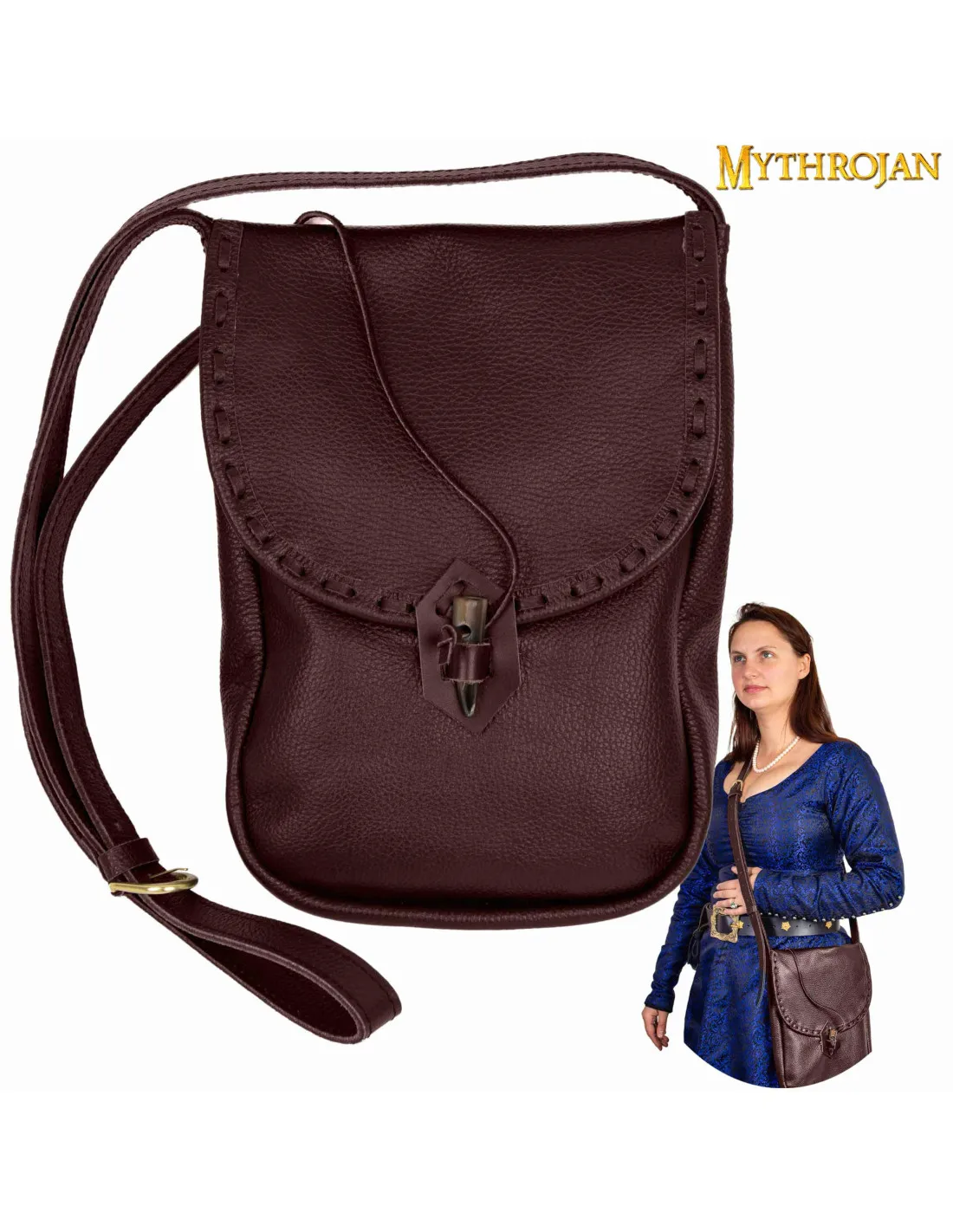 BOLSA MEDIEVAL EN PIEL, TIPO BANDOLERA  MARRóN (33X23 CM.)