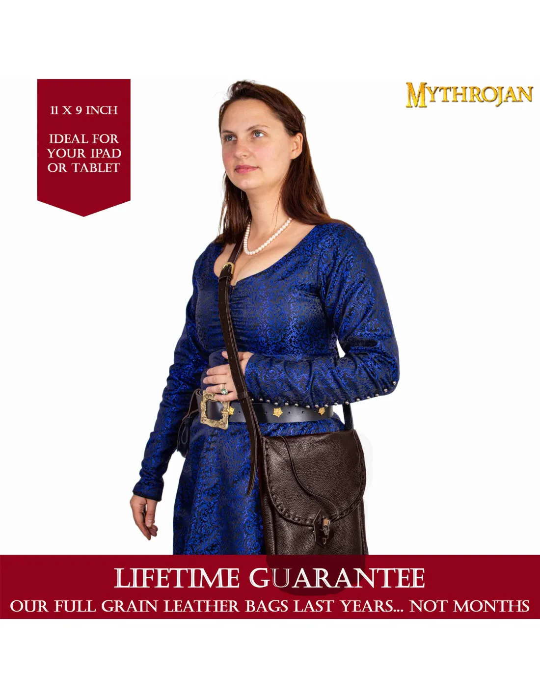 BOLSA MEDIEVAL EN PIEL, TIPO BANDOLERA  MARRóN (33X23 CM.)