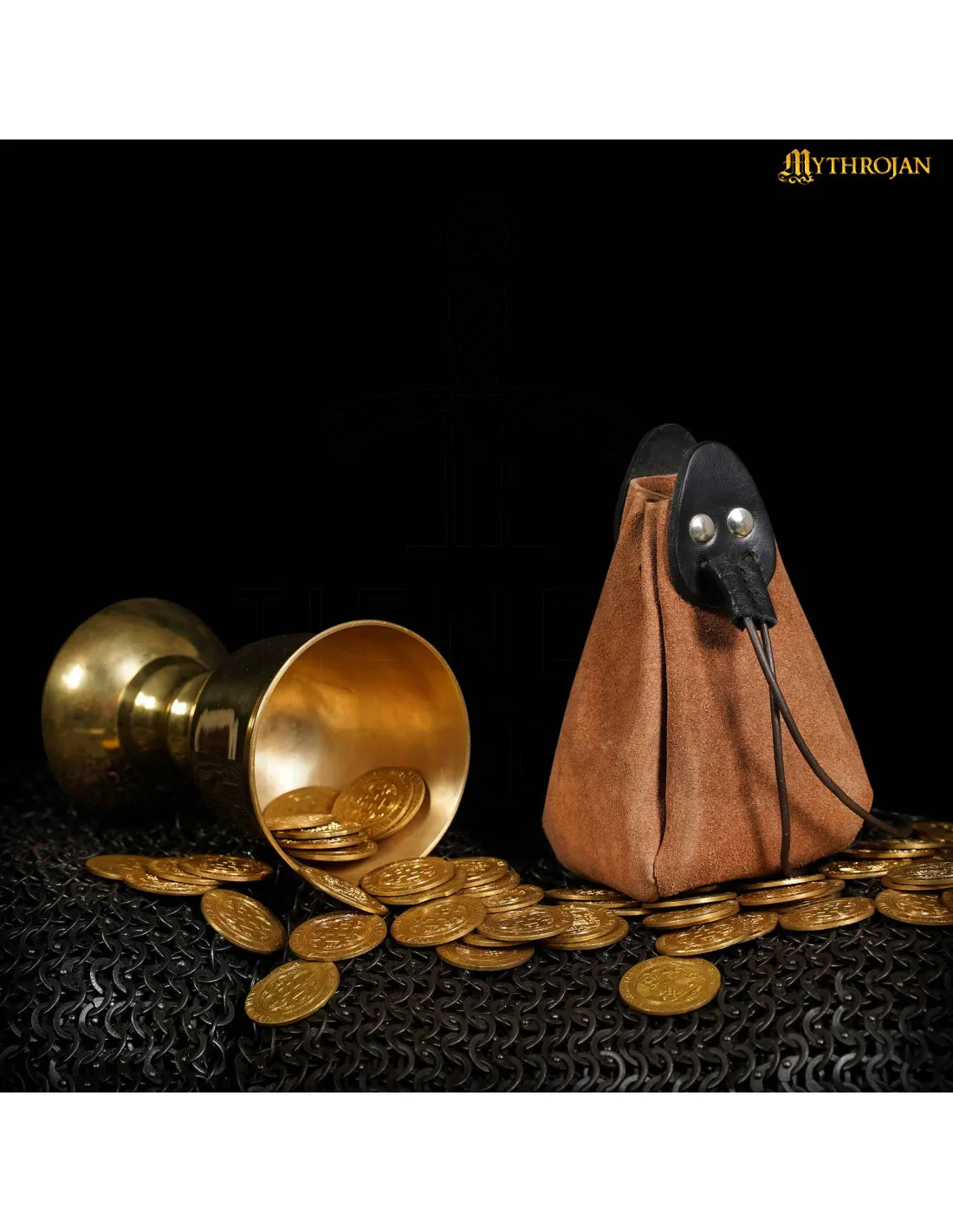 Bolsita medieval cuero marrón y negro para recreaciones
