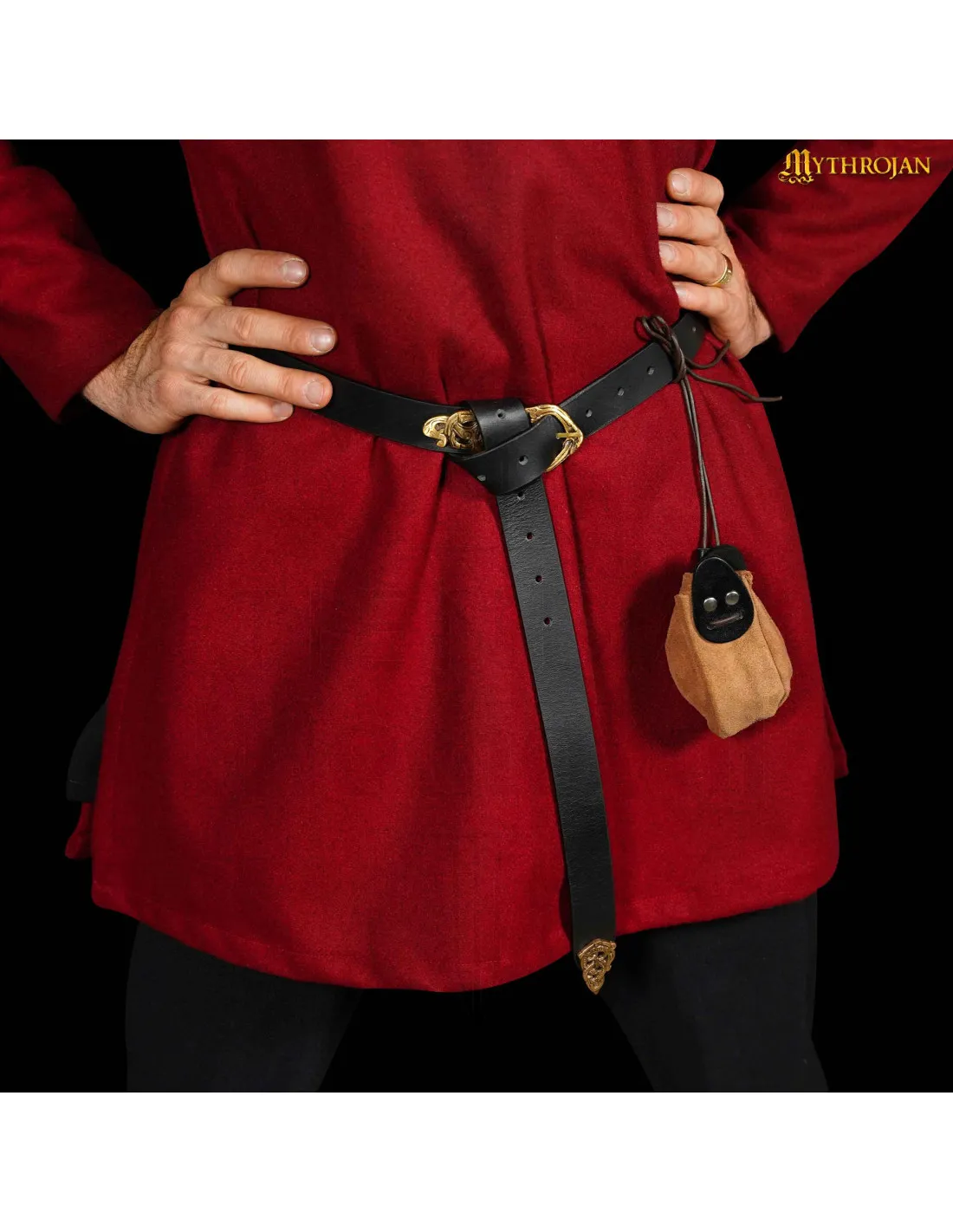 Bolsita medieval cuero marrón y negro para recreaciones