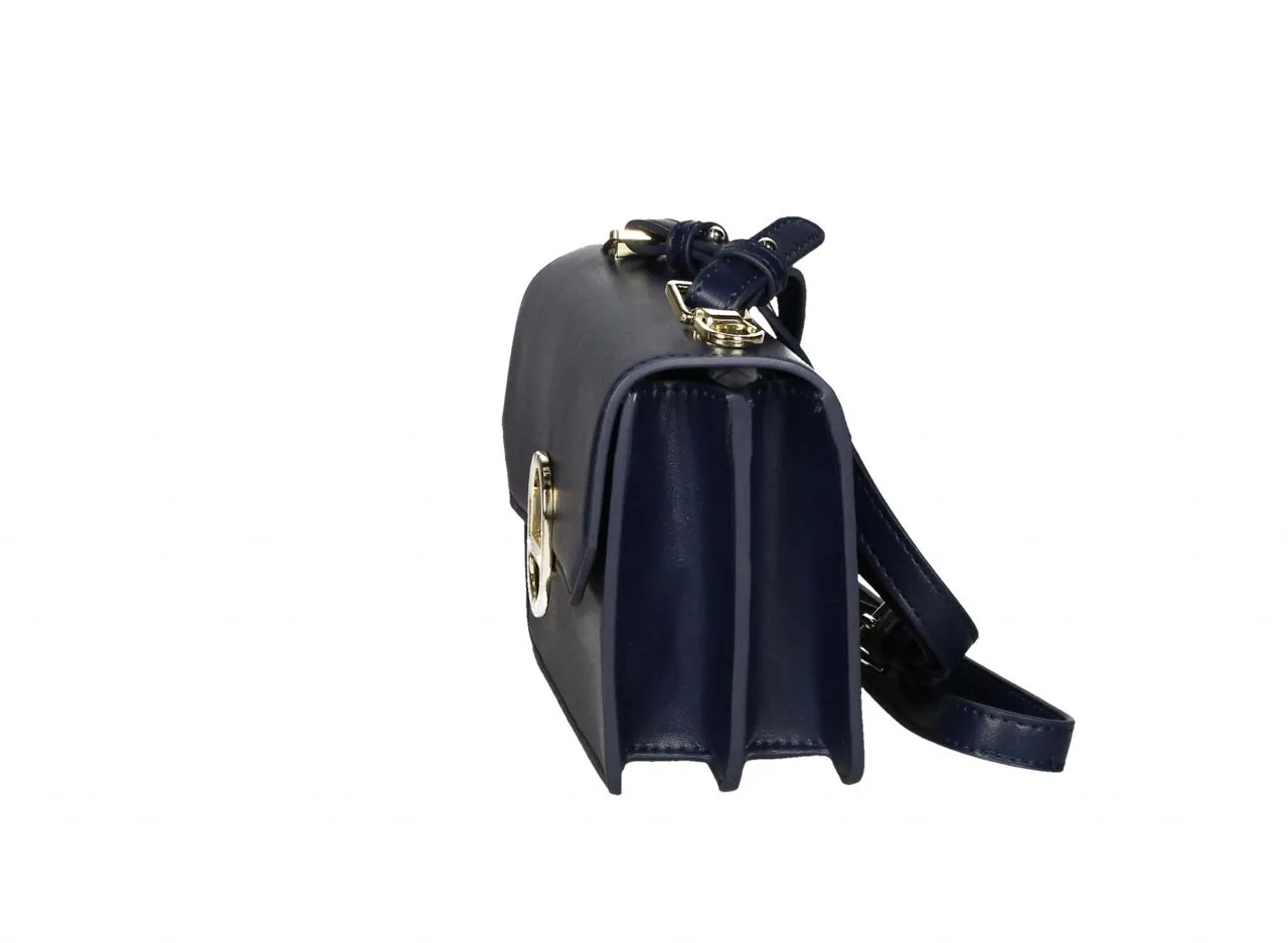Bolso Azul Fuelles y Tapa Con Broche Metal y Bandolera