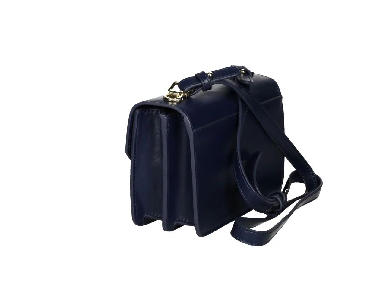 Bolso Azul Fuelles y Tapa Con Broche Metal y Bandolera