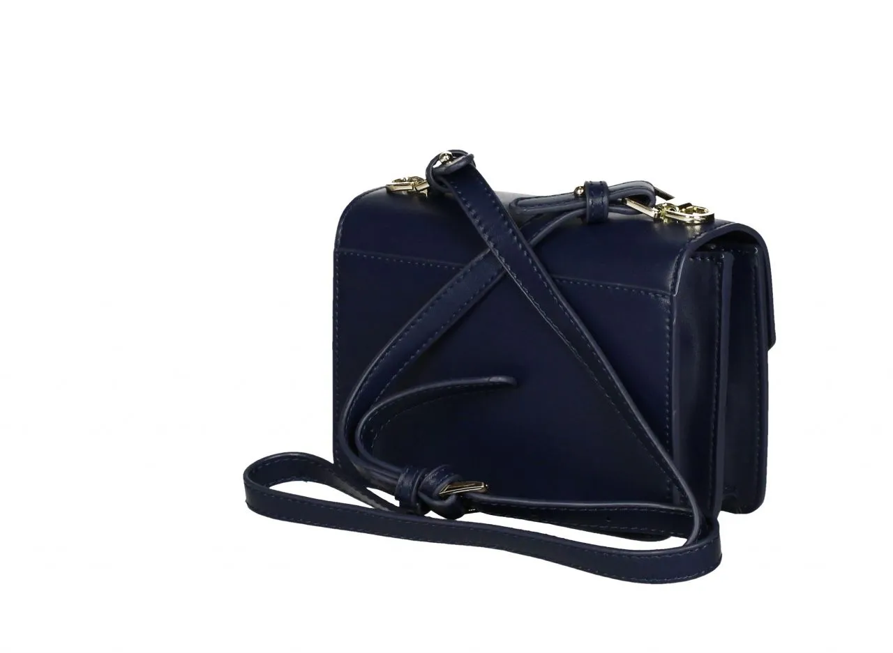 Bolso Azul Fuelles y Tapa Con Broche Metal y Bandolera