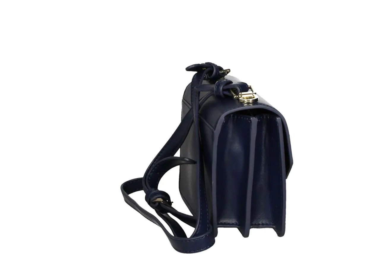 Bolso Azul Fuelles y Tapa Con Broche Metal y Bandolera
