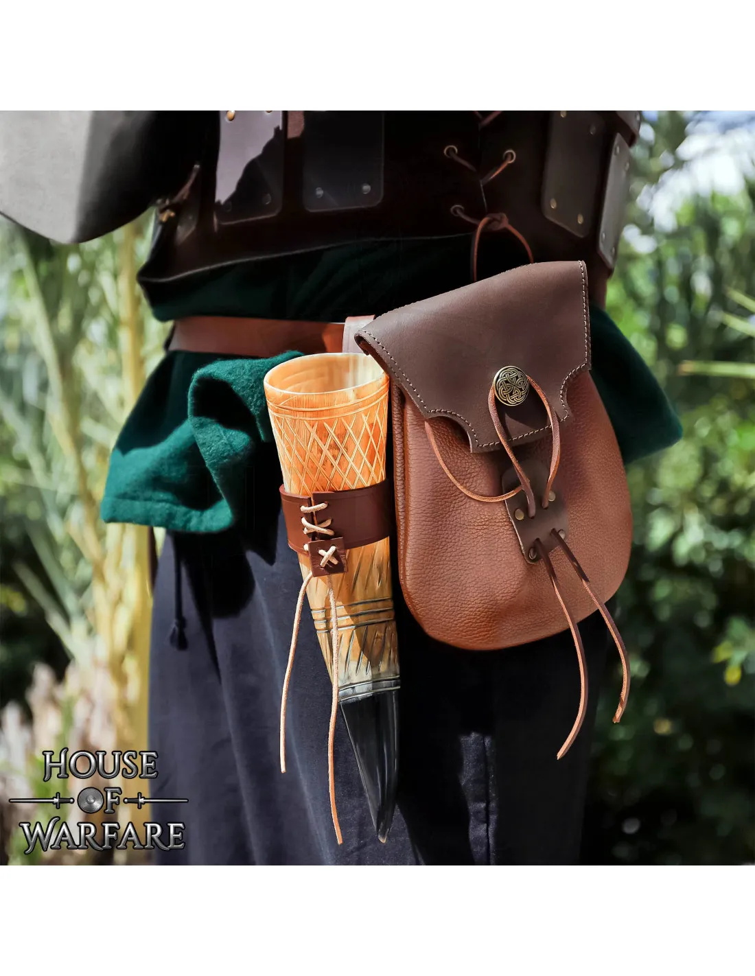 Bolso medieval del aventurero en cuero, para hombros