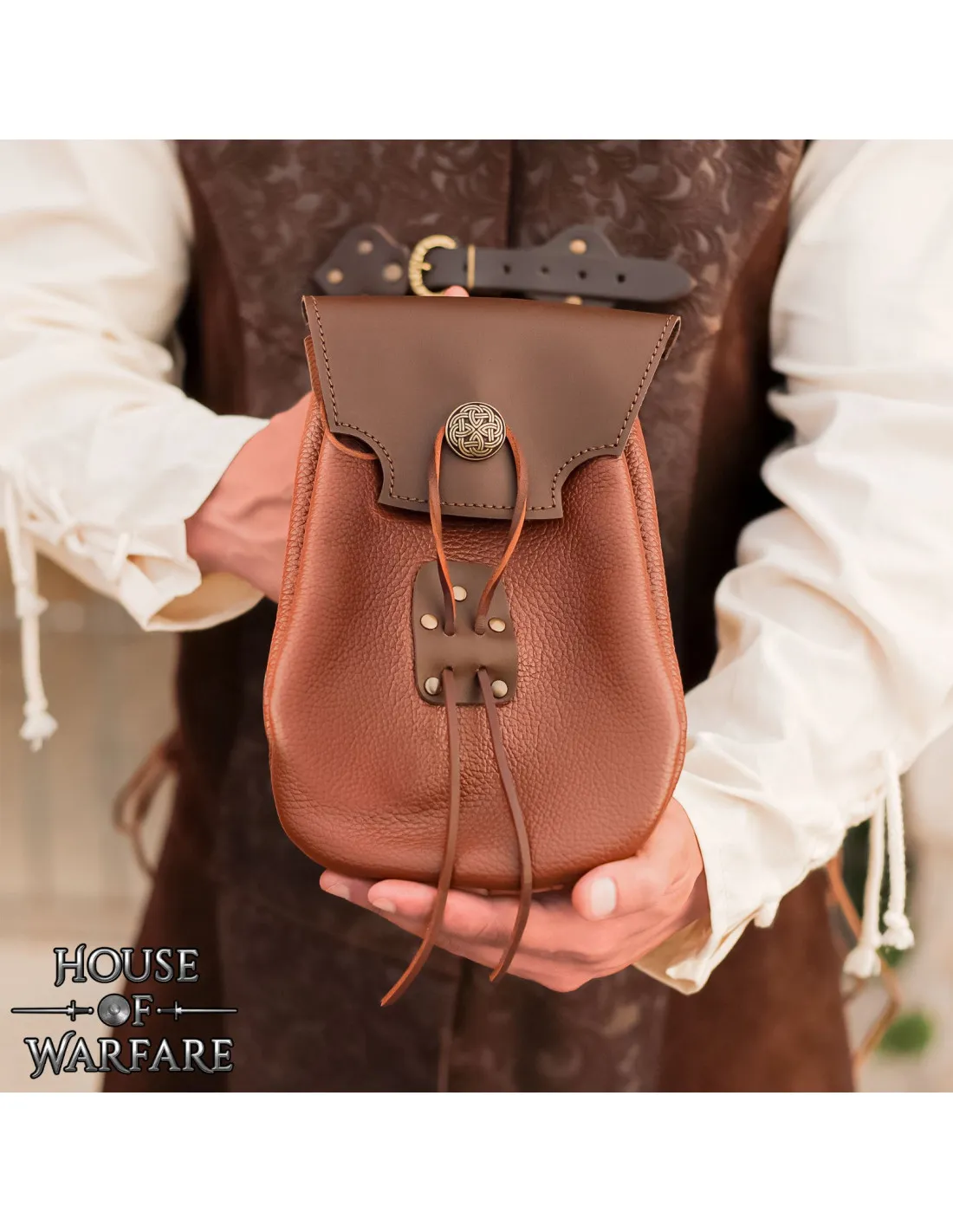 Bolso medieval del aventurero en cuero, para hombros