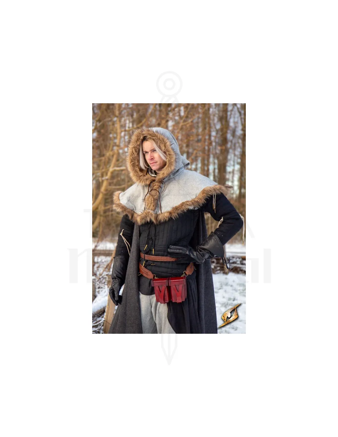 Bolso medieval rojo de cuero rígido para cinturón