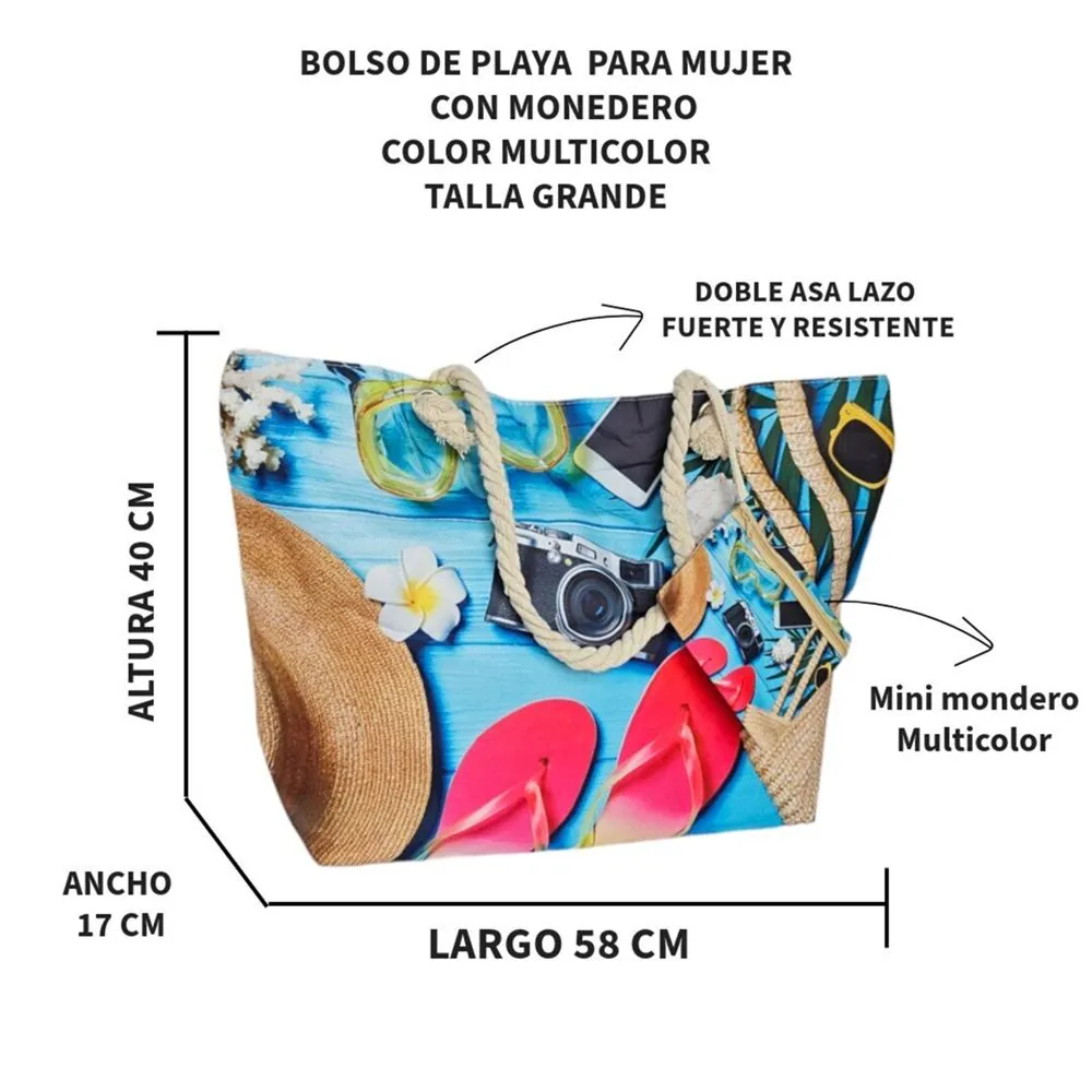 Bolso Shopper Grande Con Monedero para Mujer Multicolor