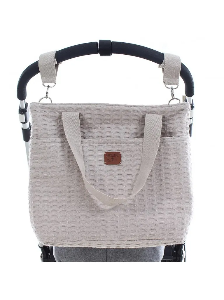 Bolso shopper tela mencía piedra con asas largas