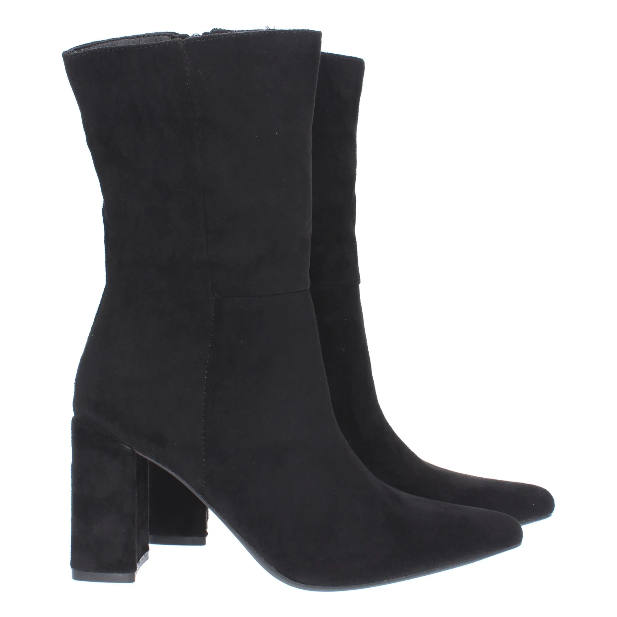 Bota de tacón medio punta fina caña arrugada mujer color negro