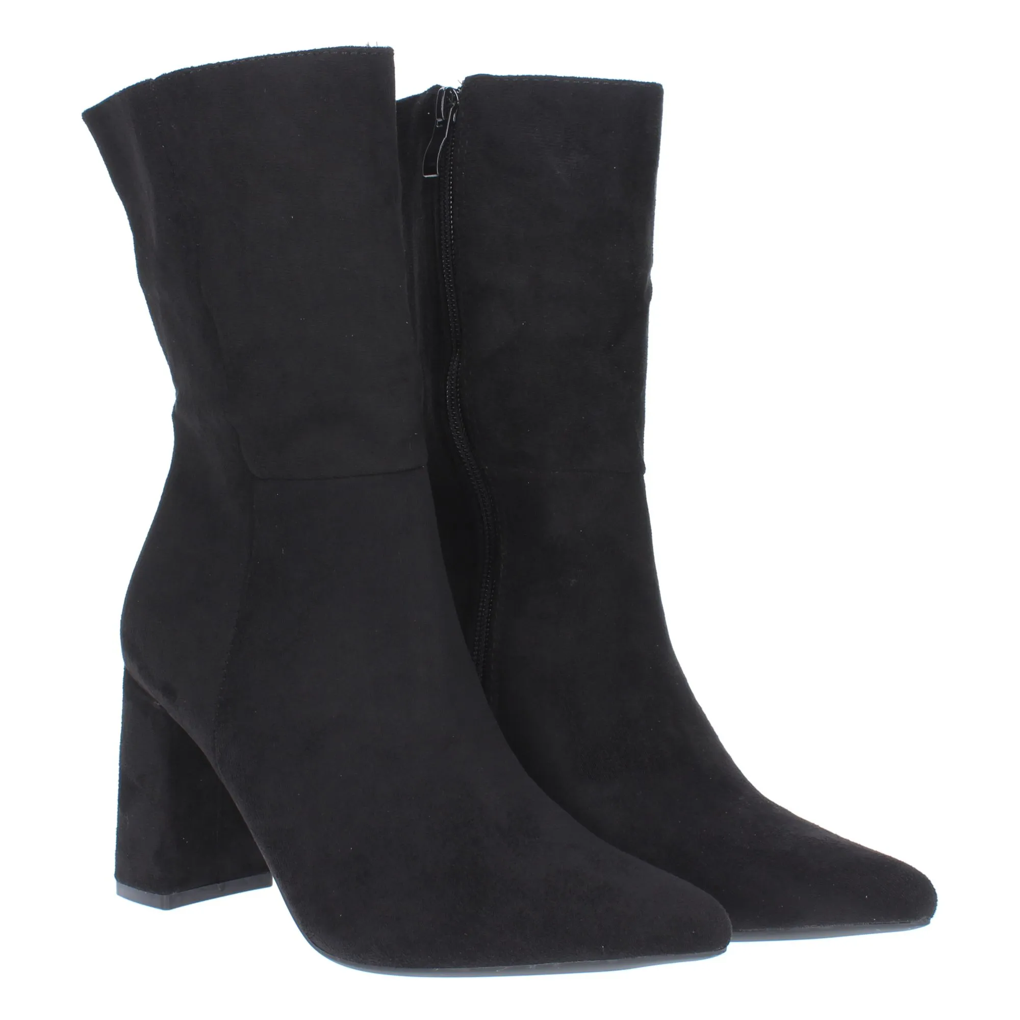 Bota de tacón medio punta fina caña arrugada mujer color negro