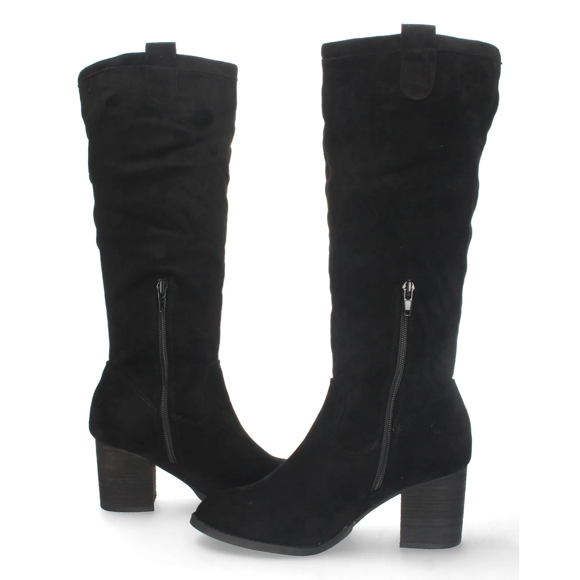Botas altas tacón medio ancho con cremallera mujer color negro