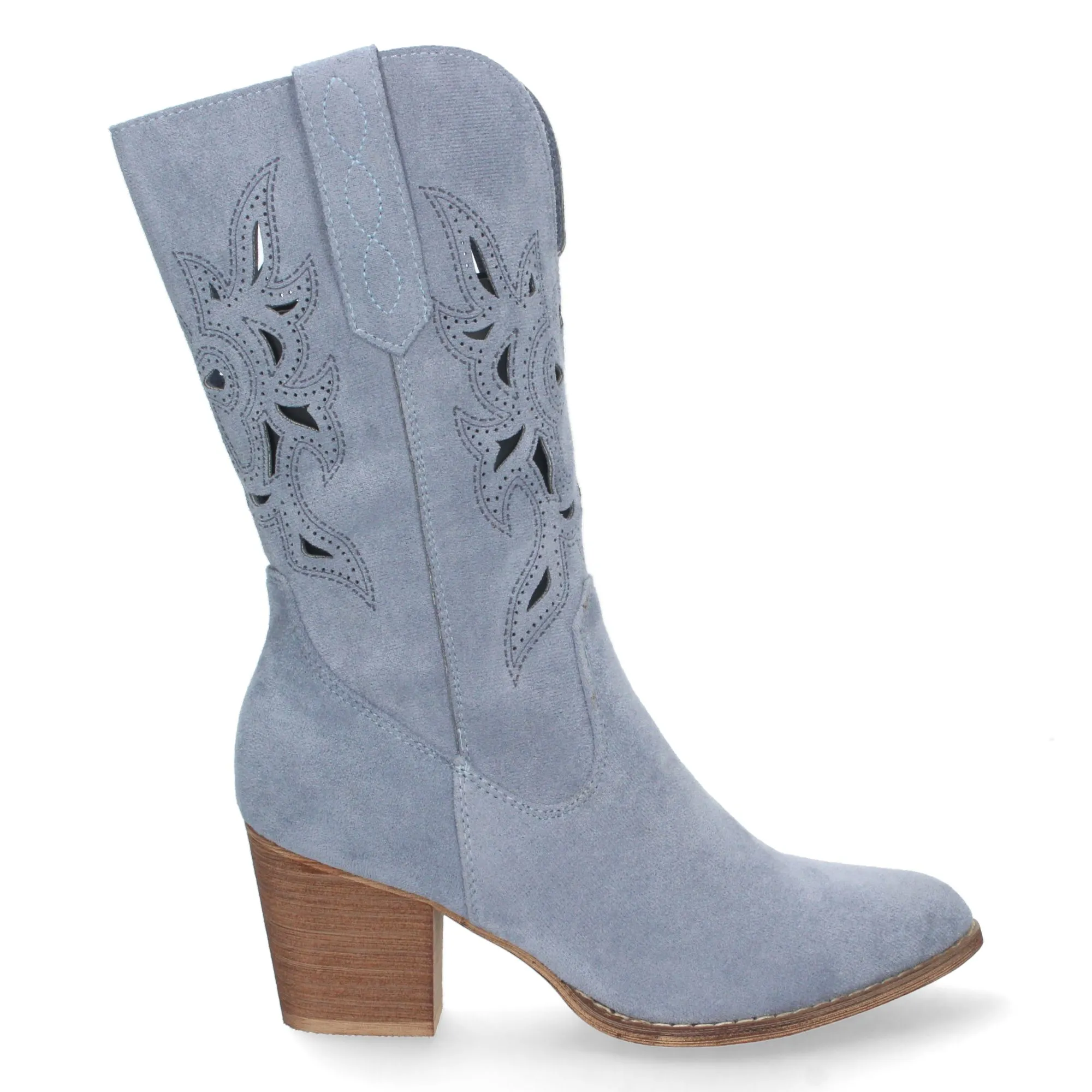 Botas camperas de tacón medio con calados mujer color azul